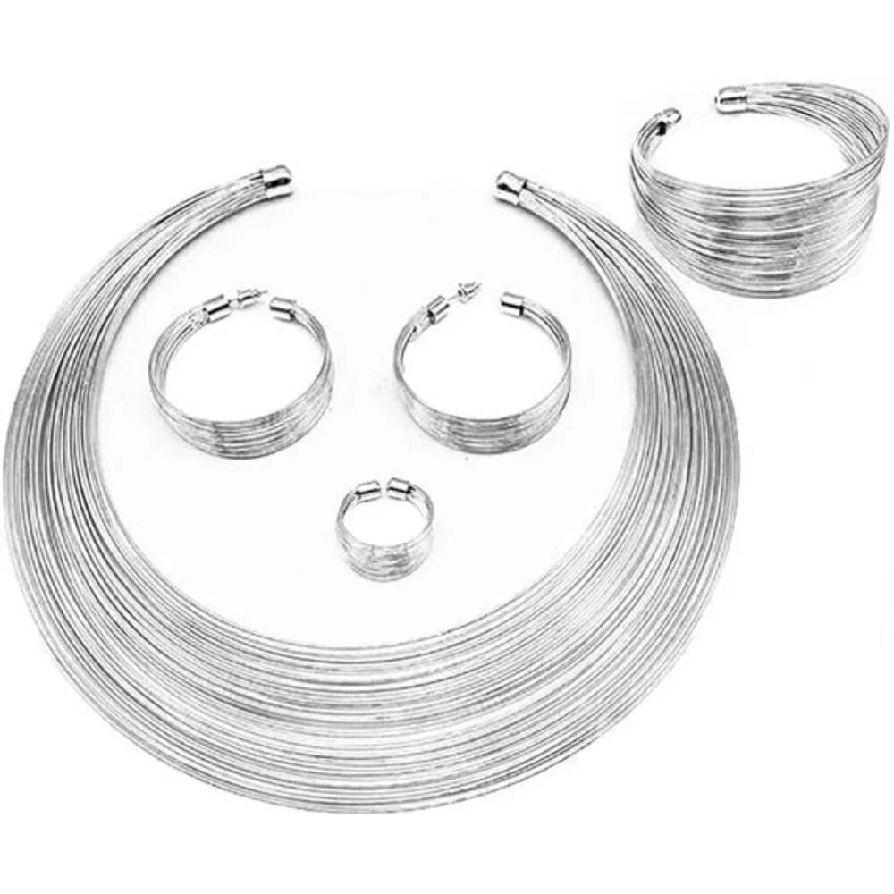 Statement Choker Bracelet Earrings Set Chunky Necklace Costume